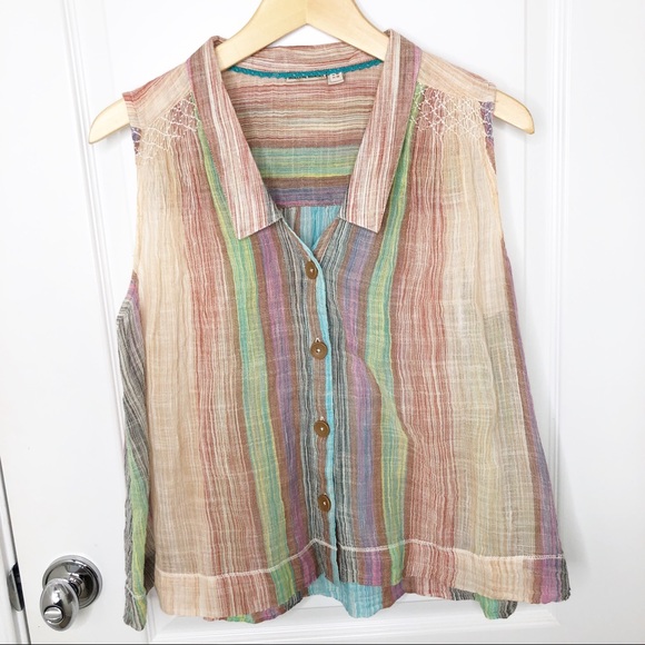 Anthropologie Tops - Anthro Holding Horses Striped Collared Tank Top